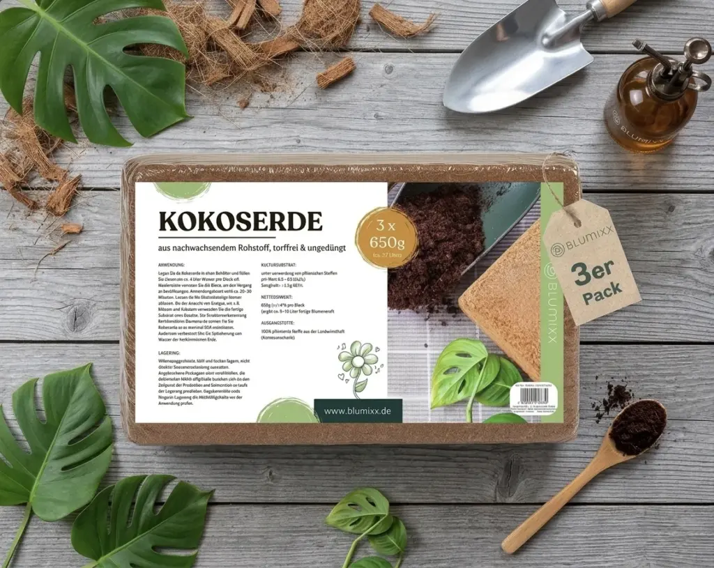 Kokos-Pressling trocken vor dem Aufquellen Humusziegel Nahaufnahme