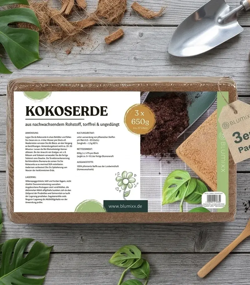 Kokos-Pressling trocken vor dem Aufquellen Humusziegel Nahaufnahme